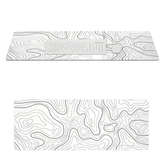 White Topographic Contour Map Extended Gaming Mouse Pad