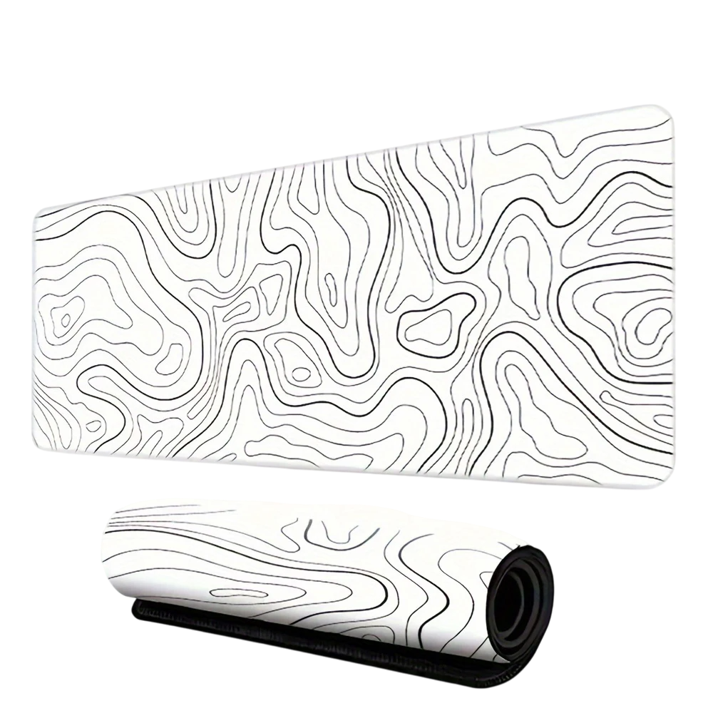 White Topographic Contour Map Extended Gaming Mouse Pad