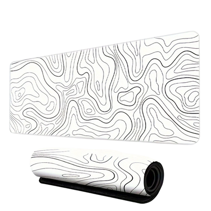 White Topographic Contour Map Extended Gaming Mouse Pad