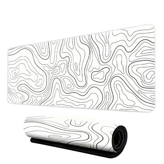 White Topographic Contour Map Extended Gaming Mouse Pad