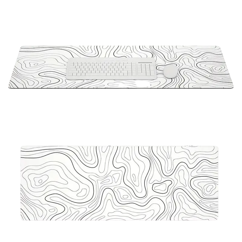White Topographic Contour Map Extended Gaming Mouse Pad