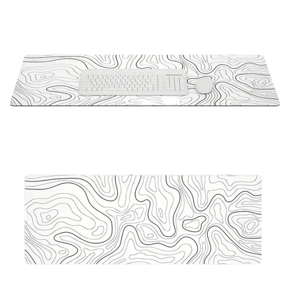 White Topographic Contour Map Extended Gaming Mouse Pad