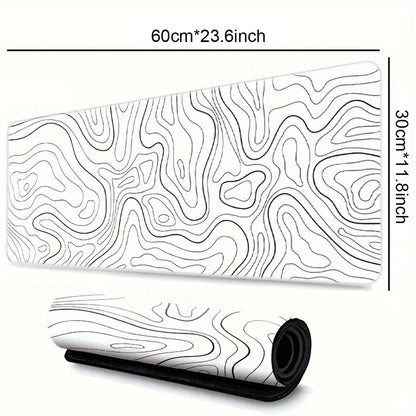 White Topographic Contour Map Extended Gaming Mouse Pad