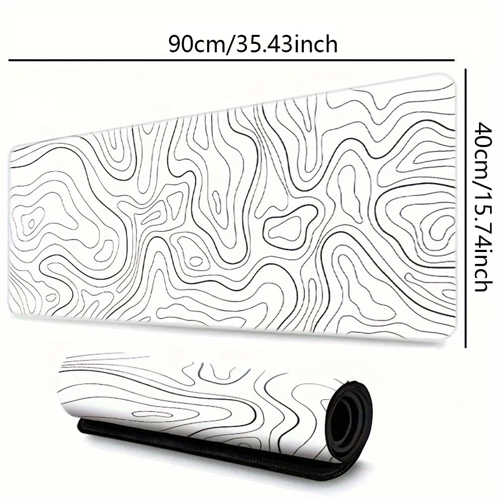 White Topographic Contour Map Extended Gaming Mouse Pad