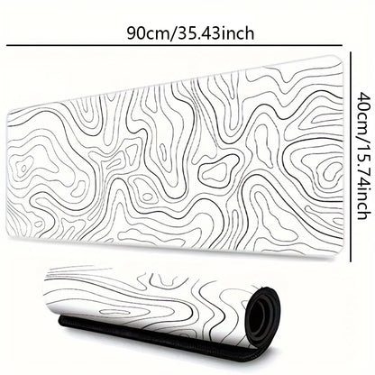 White Topographic Contour Map Extended Gaming Mouse Pad