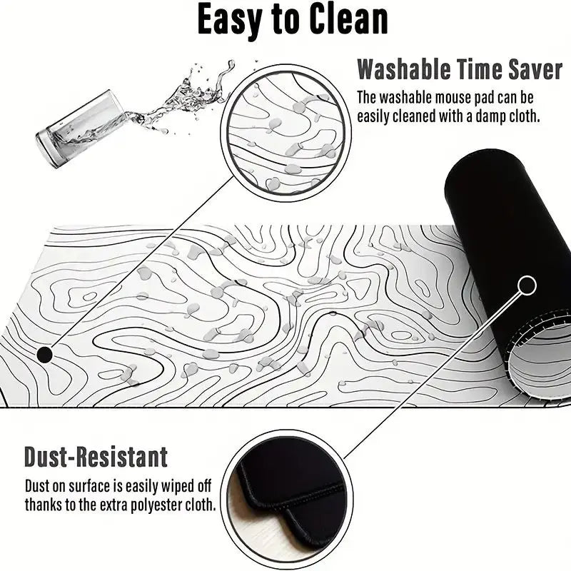 White Topographic Contour Map Extended Gaming Mouse Pad