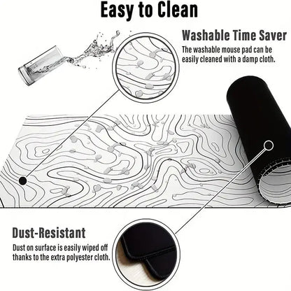 White Topographic Contour Map Extended Gaming Mouse Pad